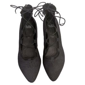 Eileen Fisher black lace up pointed ballet flats